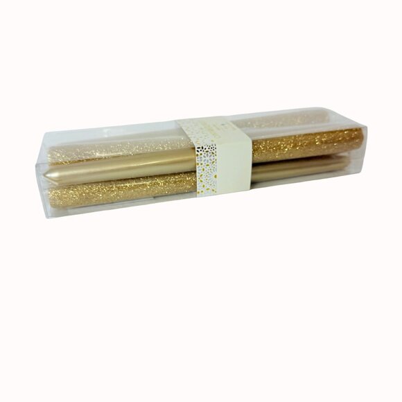 Holiday Metallic Gold Glitter Taper Candles Two Tone Set Of 6 By Cynthia Rowley - Picture 6 of 16